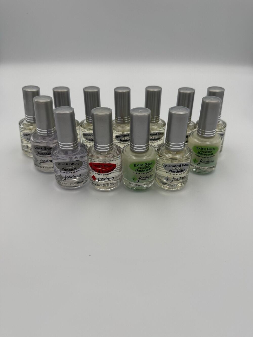 Lot of 13 Jordana Nail Care Treatment Base Coat Topcoat Diamond Boost Garlic USA